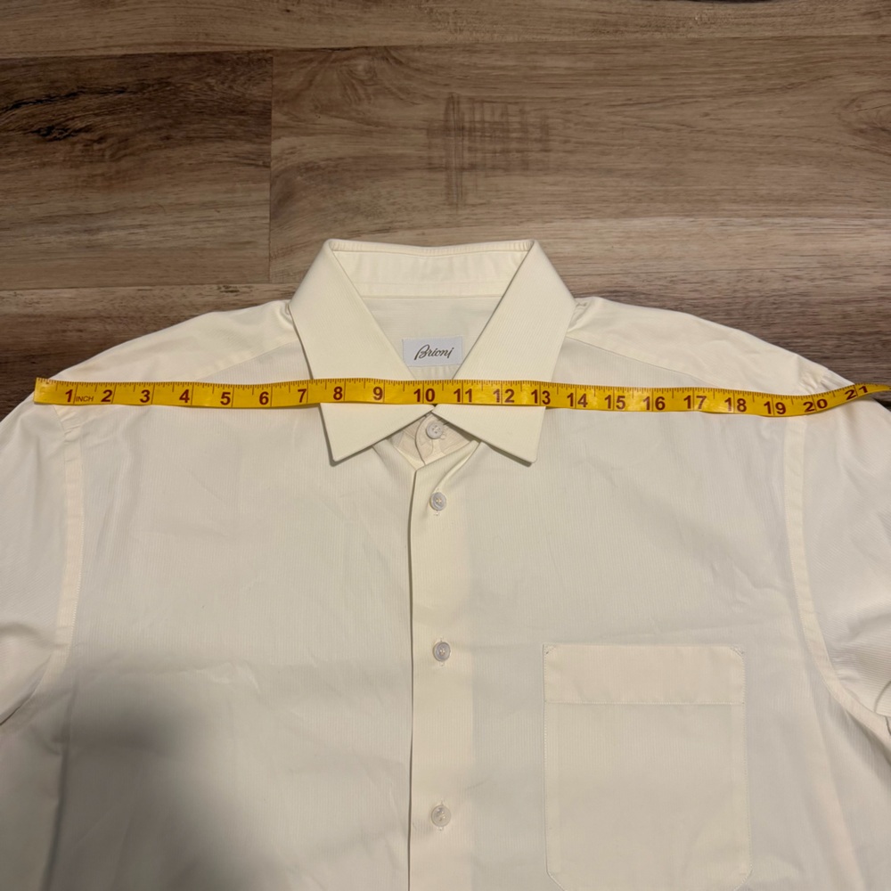 Brioni Shirt Mens 17.5 / 44 XL Ivory White Striped Button Up Dress Shirt Italy - Picture 9 of 10